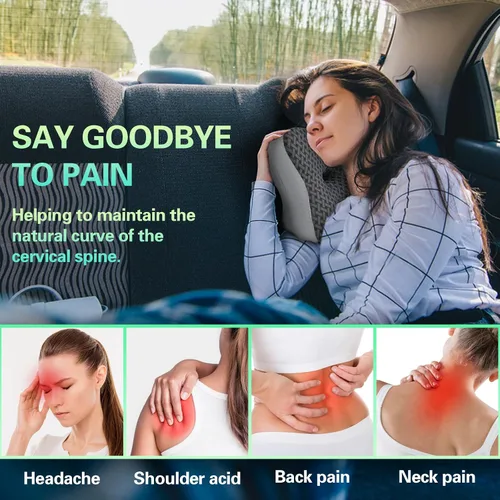 Vista 3 de Almohada de viaje para dormir, almohadas ergonómicas de apoyo cervical para el cuello, almohada de viaje de espuma viscoelástica ligera para Negro