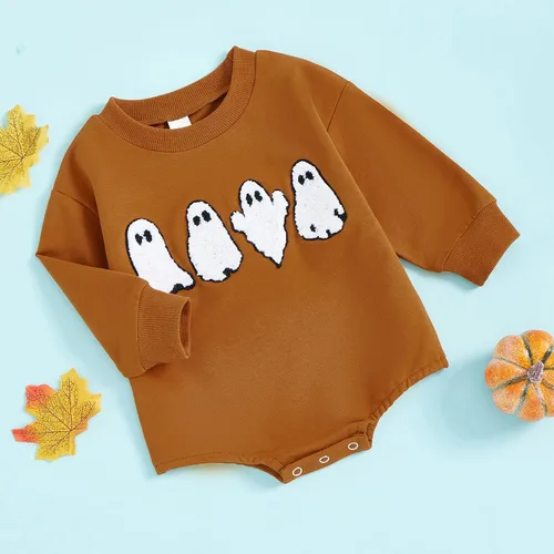 Vista 8 de Thorn Tree Sudadera de manga larga de Halloween para bebé, niño, niña, suéter de gran tamaño, cuello redondo, ropa de otoño e invierno Marrón 4