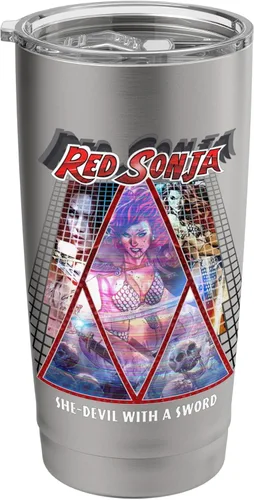 Vista 9 de Red Sonja Poster Synthwave Redhead Epic Cyberpunk Retro 80s Stainless Steel Insulated Tumbler