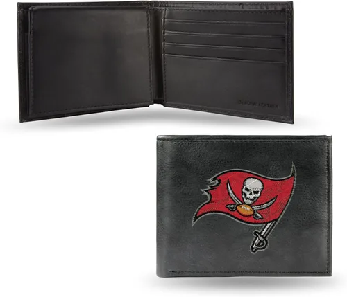 Vista 28 de Rico Industries Billetera de cuero bordada para hombre de la NFL Negro