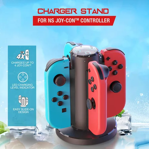 Vista 4 de Joycon - Base de carga para controlador de interruptor, accesorios de interruptor compatibles con Switch Joycon, cargador de interruptor 4 en 1