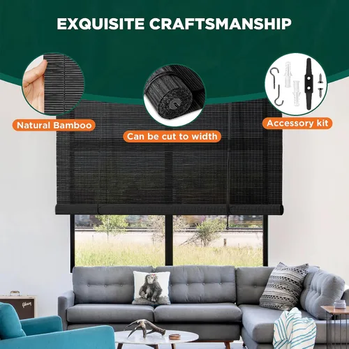 Vista 3 de BAYUE - Persianas de bambú para ventanas interiores, filtro de luz enrollable, 23 x 48 pulgadas Bamboo Shades for Indoor Windows with Install