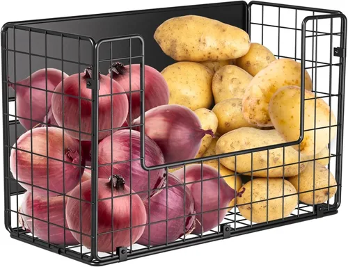 Vista 13 de Juego de 2 estantes magnéticos para refrigerador, contenedores de almacenamiento de frutas, papas y cebollas, organizadores y almacenamiento
