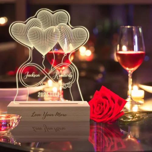 Vista 7 de Regalo del día de San Valentín, luz nocturna personalizada, lámpara de foto 3D personalizada, nombre grabado de corazón Shpe, regalo de aniversario