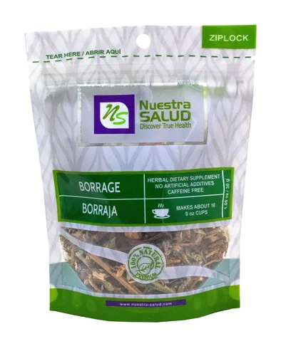 Vista 2 de Nuestra Salud Borraja Borraja Té de infusión de hierbas totalmente natural tradicional (1.23 oz) 100% hierba seca natura. Cierre de cremallera