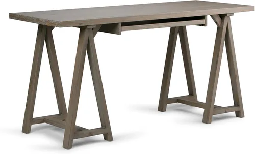 Vista 32 de Simpli Home - Sawhorse - Mesa de centro, color castaño oscuro., Pino, Distressed Grey