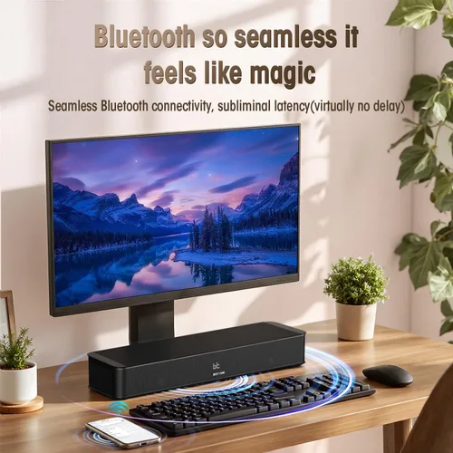 Vista 6 de BESTISAN Barra de sonido de 2.1 canales para TV, compacta de 16.5 pulgadas con subwoofer integrado, entrada ARC/Opt/AUX/USB, aumento de volumen