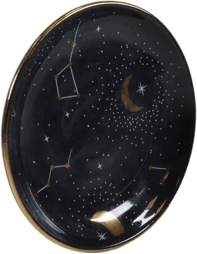 Vista 4 de Ebros Gift Wicca Símbolos Sagrados Estrella Púrpura Astrología Constelación Zodiaco Horóscopo Luna y Estrellas Albaratija Redonda Joya Plato