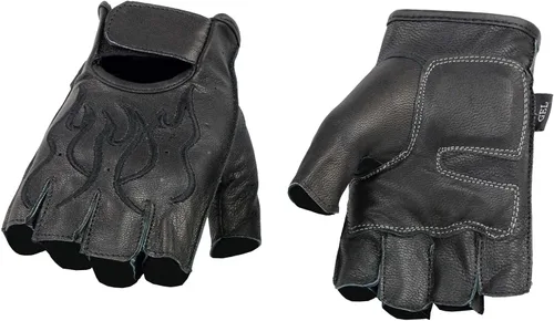 Vista 19 de Guantes Milwaukee Leather para hombre sin dedos para motocicleta Comodidad acolchada; alivio de vibración; bordado de llama