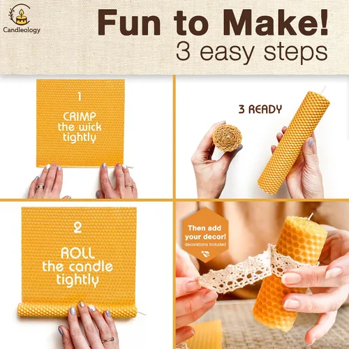 Vista 8 de Kit de fabricación de velas de cera de abejas para principiantes, con 7 hojas de cera de abeja y múltiples decoraciones para hacer velas