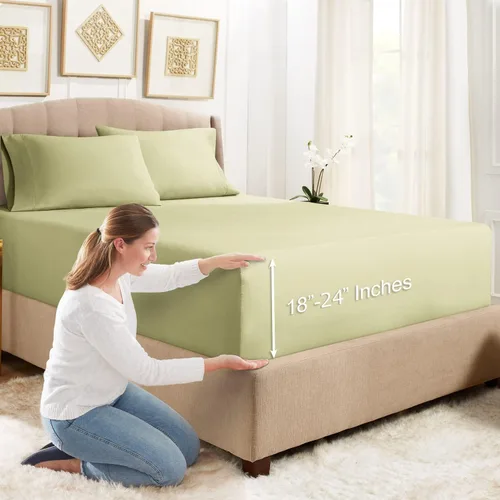 Vista 22 de Empyrean Bedding - Sábanas bajeras tamaño Queen, con sábana de cajón extra profunda – Juego de sábanas bajeras extra profundas, de 24 pulgadas