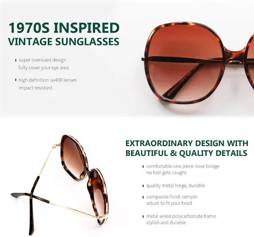 Vista 4 de Freckles Mark Gafas de sol cuadradas de gran tamaño de los años 70 para mujer, marco de plástico rectangular vintage