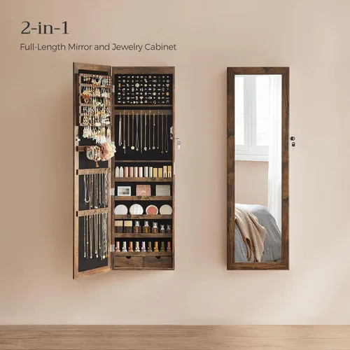 Vista 3 de SONGMICS - Gabinete organizador de joyas con 6 luces LED, para montar en la pared o en la puerta, de 47.3pulgadas de alto, con espejo y 2 cajones