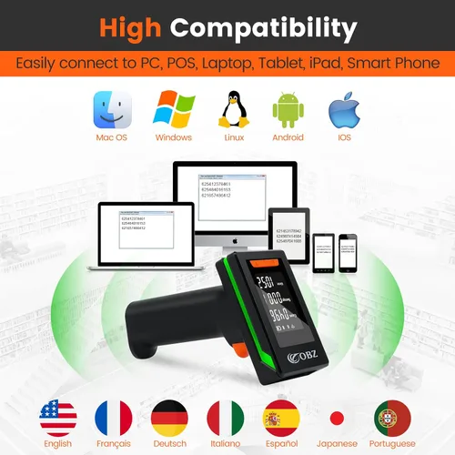 Vista 5 de OBZ Escáner de código de barras Bluetooth 2D con pantalla LCD grande de 2.4 pulgadas, inalámbrico 3 en 1 y Bluetooth y USB, escáner de imagen