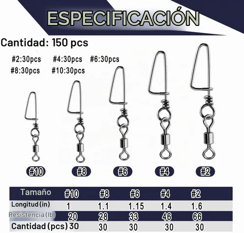 Vista 5 de 150 piezas de pesca a presión giratorio barril giratorio con cierre de costa a presión giratorio inoxidable resistente a la corrosión accesorios