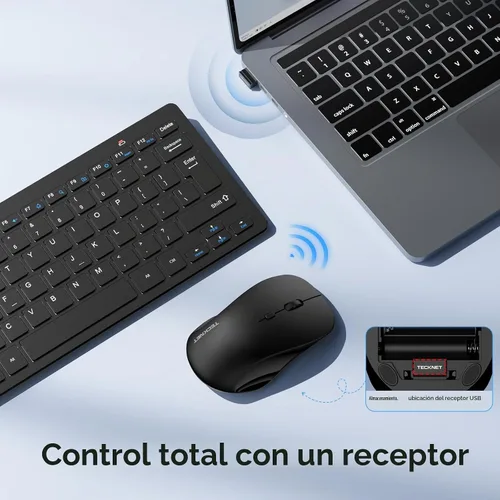 Vista 4 de TECKNET Combo de Teclado y Ratón Inalámbrico, Mini Teclado de Computadora Inalámbrico y Conjunto de Ratón 2.4GHz, 1600 DPI Ajustable Silencioso Negro