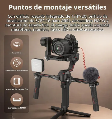 Vista 7 de SMALLRIG Mango Doble Empuñadura para Cardán DJI RS 4 /RS 4 Pro/RS 3 / RS 3 Pro/RS 2 / RSC 2, Empuñadura de Mango de Cardán con Rieles NATO, Zapata