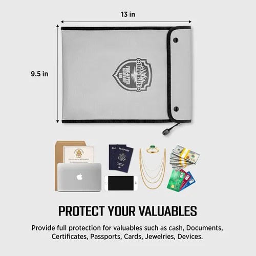 Vista 8 de Bolsa de documentos ignífuga, bolsillo impermeable con cierre de cremallera, bolsa de almacenamiento para objetos de valor, archivo de documentos A4