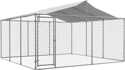 Vista 7 de IchbinGo Perrera grande para perros al aire libre, jaula resistente de acero galvanizado para perros con cubierta impermeable resistente a los rayos