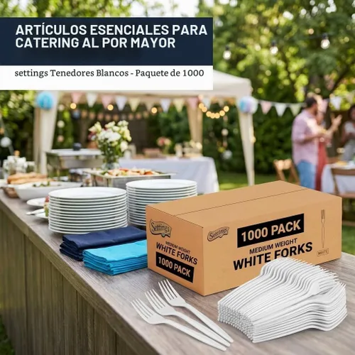 Vista 7 de Settings Tenedores de plástico blanco, 1000 unidades, tenedores desechables de alta resistencia, cubiertos de plástico a granel sin BPA