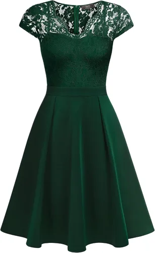 Vista 3 de MISSMAY Vestido de cóctel con cuello en V y encaje floral retro para mujer