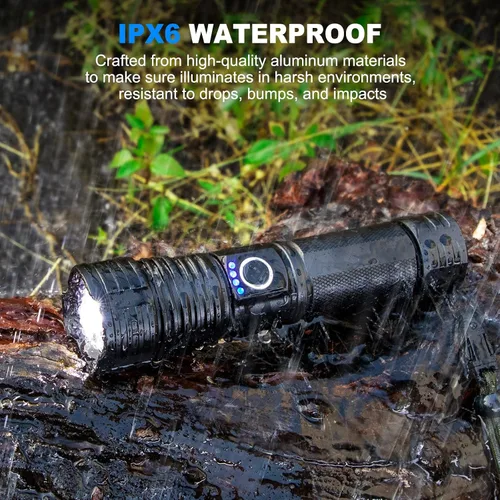 Vista 7 de Linternas Recargables de Alto Lumen, Paquete de 2 Linterna LED Súper Brillante de 99000 Lúmenes con 5 Modos e Impermeable, Carga Rápida USB Linterna