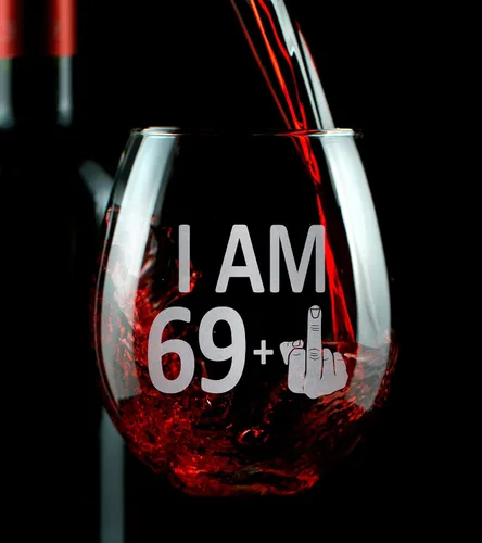 Vista 4 de Promotion & Beyond Copa de vino sin tallo con gráfico de dedo de 69 + 1 70 años, divertido regalo de cumpleaños para amigos