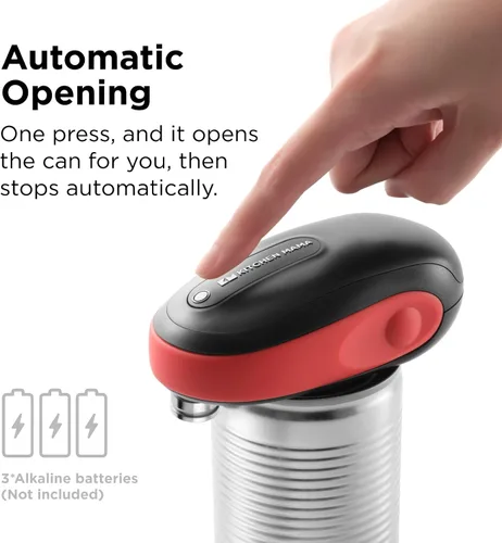 Vista 2 de Kitchen Mama One-To-Go - Abrelatas eléctrico, color rojo Un toque, parada automática, borde liso, batería inalámbrica, elevación magnética