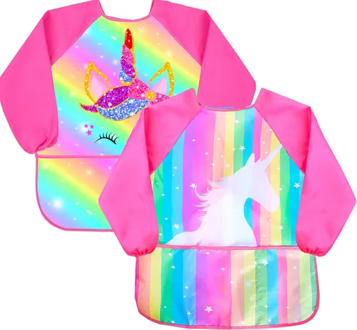 Vista 7 de Sylfairy Bata de arte para niños, impermeable, para pintar, delantal de pintura para niños pequeños