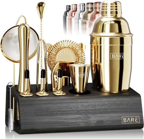 Vista 13 de Mixology Bartender Kit Bar Set Juego de coctelera de 14 piezas Herramientas de mezcla de Martini Barware para el hogar Incluye 35 tarjetas