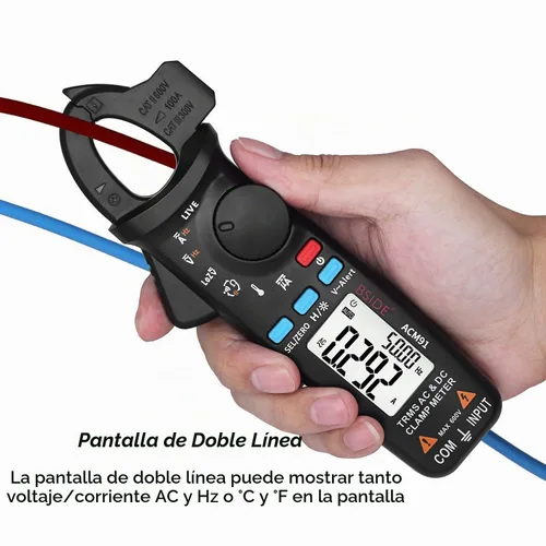 Vista 6 de Bside - Multímetro de abrazadera de 1 mA CA/CC Multímetro de abrazadera True RMS de 6000 cuentas con medidor de temperatura, baja impedancia Negro