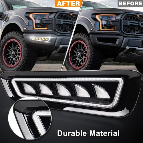 Vista 5 de Luces antiniebla Raptor, luces antiniebla LED Ford Raptor con DRL azul hielo/blanco, luces de parachoques Raptor con intermitentes secuenciales