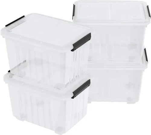 Vista 15 de Caja de almacenamiento transparente pequeña de 3.5 cuartos de galón con asa, pequeños contenedores de plástico con tapas, 6 paquetes