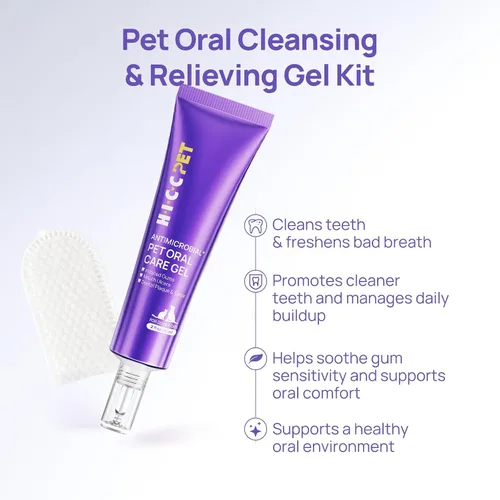 Vista 3 de HICC PET Gel de limpieza dental para perros y gatos, alternativa de pasta dental para el cuidado dental canino recomendada por veterinarios