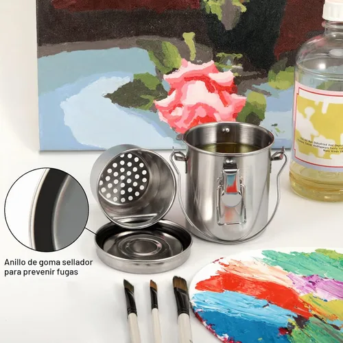 Vista 4 de MyLifeUNIT Limpiador de Pinceles, Soporte de Cepillo de Acero Inoxidable para Pintura, 6.6 oz Durable, Rust-proof, Anti-corrosion, Portable Brush