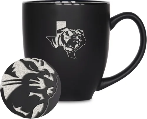 Vista 396 de Rico Industries - Taza de cerámica mate negra con grabado láser estándar de 15oz para NCAA (escuelas T & U) - Para bebidas calientes o frías