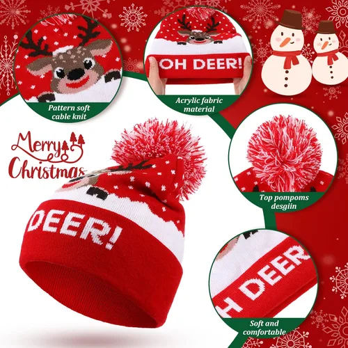 Vista 2 de Juego de 6 gorros de punto de Navidad de Papá Noel rojo y verde para fiestas, adultos, adolescentes, niños, gorro de Navidad, 12 x 8 pulgadas
