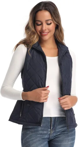 Vista 2 de Chaleco para exteriores de mujer, chaleco acolchado ligero con cremallera y cuello alto.