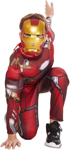 Vista 3 de AEUFIDM Muscle Costume Jumpsuit Boy Superhero Cosplay Costume Includes Mask