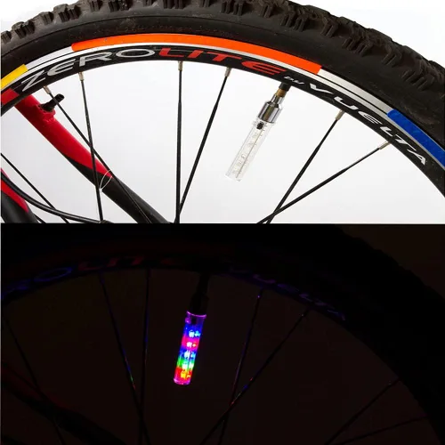 Vista 6 de 8 unids 5 LED bicicleta neumático neumático rueda válvula lámpara intermitente bicicleta rueda luz bicicleta tapa luces bicicleta radios luces noche