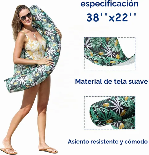 Vista 5 de FindUWill Sillas inflables para piscina, paquete de 2 sillas de piscina cubiertas de tela cómoda con eslinga, asientos de fideos de natación