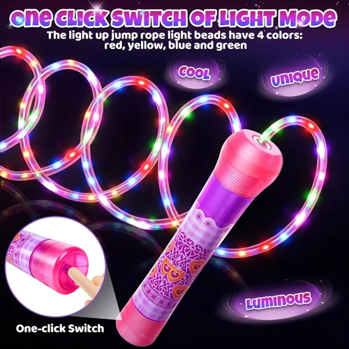 Vista 5 de 2 Pack LED Jump Rope for Kids Colorful Skipping Rope Light Up Ropes for Girls Boys Fitness Exercise & Lights Dancing & Night Party Favors