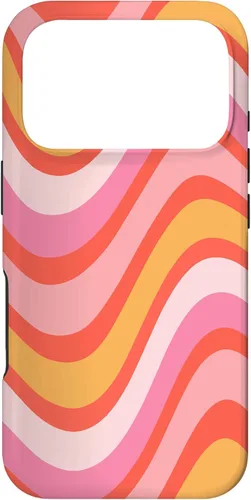 Vista 29 de iPhone 13 Pro Retro Liquid Swirl patrón de líneas onduladas rosa mandarina naranja funda