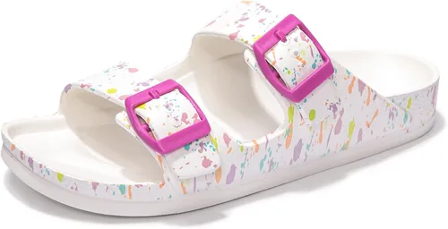 Vista 30 de FUNKYMONKEY - Sandalias bajas cómodas para mujer, hechas de etilvinilacetato, ajustables con hebilla doble