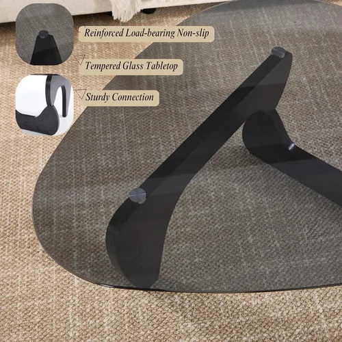 Vista 3 de LukeAlon Mesa auxiliar triangular moderna color negro y gris, parte superior de vidrio templado y base de madera, mesa auxiliar geométrica abstracta