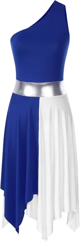Vista 24 de Vestido de mujer de alabanza litúrgica con bloques de color, sin mangas, con dobladillo irregular, de estilo lírico para danza Borgoña