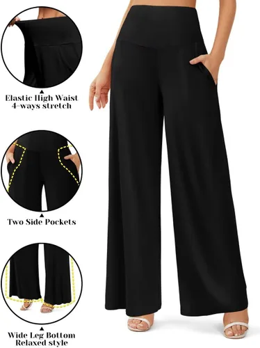 Vista 4 de JZC Pantalones de descanso Palazzo para mujer, elásticos, de pierna ancha, casuales, cómodos, de cintura alta, holgados, tallas S-3XL