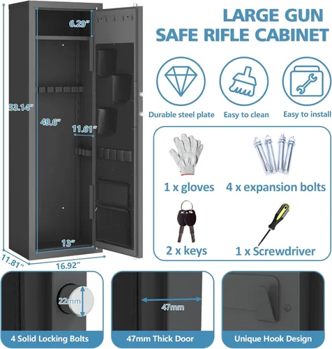 Vista 4 de Dawmilon 10-14 Gun Safe, Quick Access Rifle & Shotgun Cabinet with Digital Keypad, 3 Adjustable Gun Racks, Handgun Pockets, Secure Storage for Home
