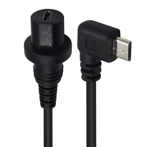 Vista 3 de Duttek Cable de montaje en panel micro USB, ángulo izquierdo, extensión de montaje micro USB de 90 grados, cable de descarga macho a hembra