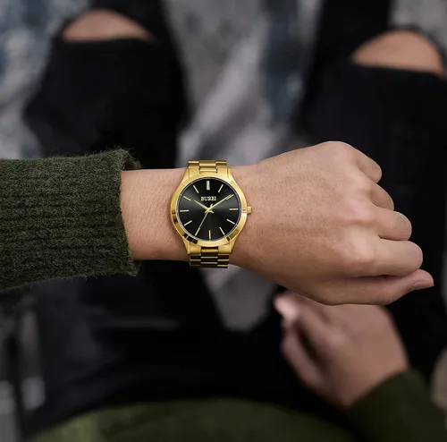 Vista 3 de BUREI Relojes para hombre de moda analógicos de acero inoxidable con movimiento de cuarzo impermeables, regalo para hombres.
